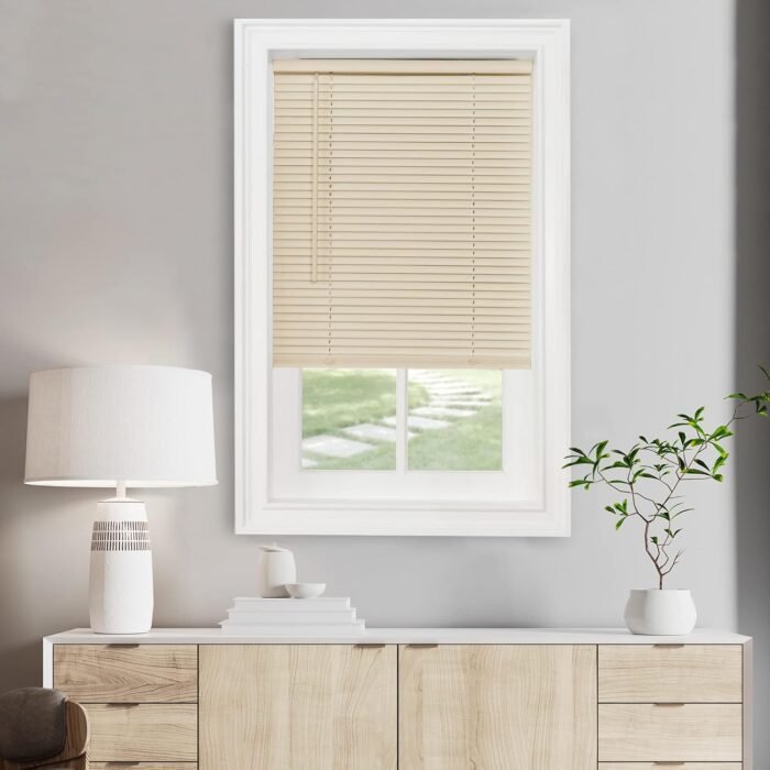 Cordless Light Filtering Mini Blind – 39″W × 64″L, 1″ Slat – Alabaster – Cordless GII Morningstar Horizontal Window Blind by Achim Home Decor