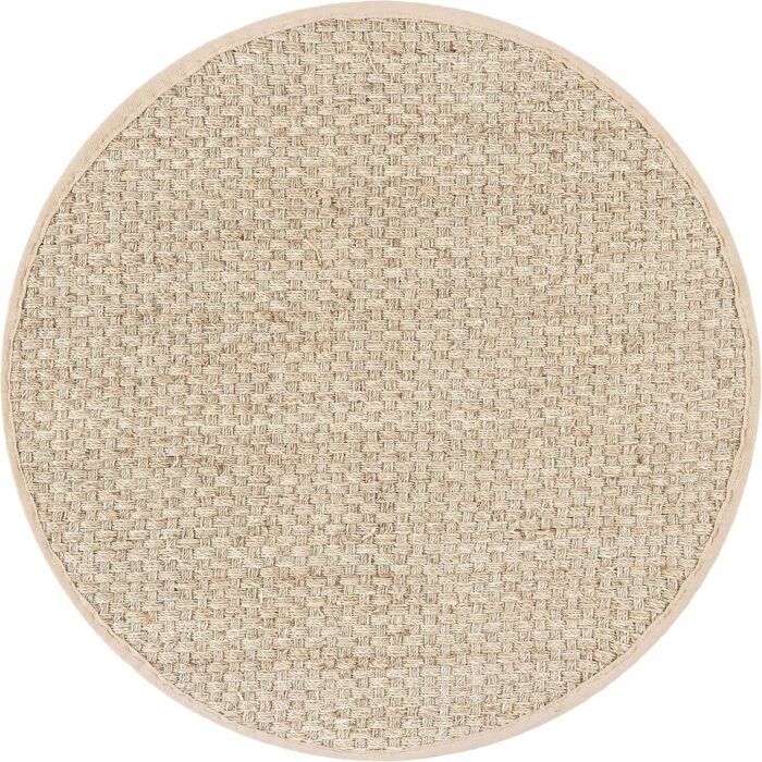 SAFAVIEH Natural Fiber Collection Area Rug – 3′ Round, Natural & Beige – Basketweave Seagrass with Border (NF114A)